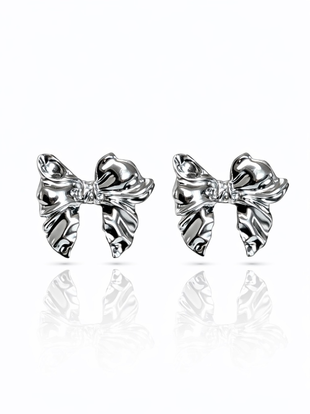 Silver Bow Stud Earrings